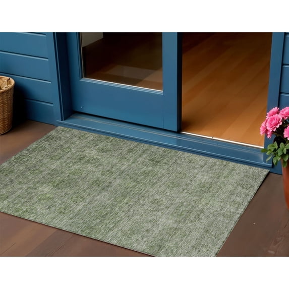 HomeRoots 605729 3 x 5 ft. Olive Green & Beige Floral Washable Indoor & Outdoor Rectangle Area Rug