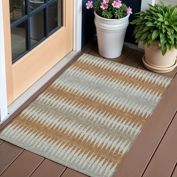 HomeRoots 590817 3 x 5 ft. Orange Gray & Beige Striped Washable Indoor & Outdoor Rectangle Area Rug