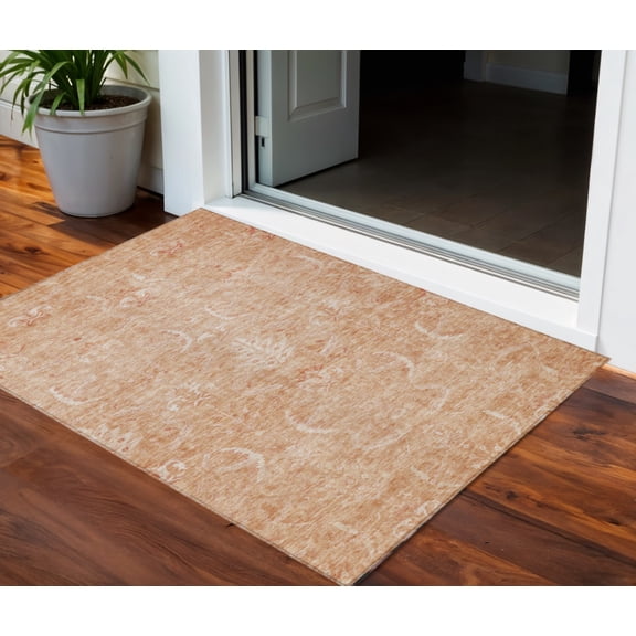 HomeRoots 603365 3 x 5 ft. Salmon & Terra Cotta Damask Washable Indoor & Outdoor Rectangle Area Rug