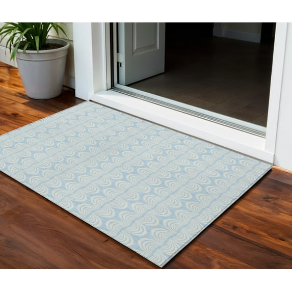 HomeRoots 601650 3 x 5 ft. Sky Blue & Beige Ogee Washable Indoor & Outdoor Rectangle Area Rug