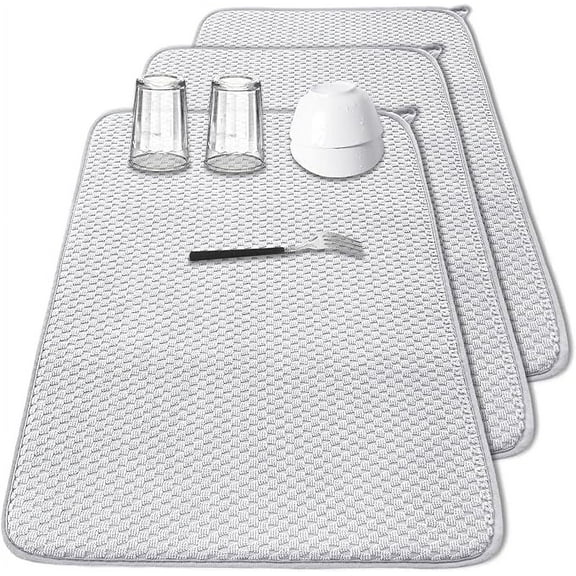 OFEFE 3 dish drying pads, absorbent microfiber dish drain pads,15.7 × 11.8 inch (approximately 30 x 40 cm) pads, suitable for kitchen countertops, coffee, shelves, sinks, light gray