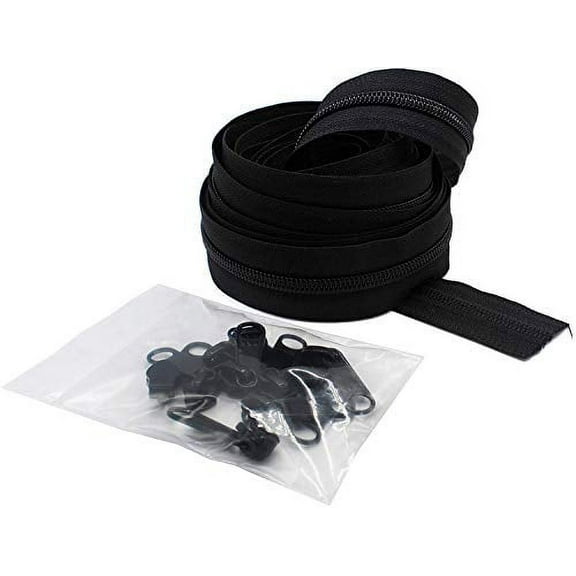 #3 YKK Zipper Black Coil Chain - 25 Non-Locking Sliders - Made in The United States (20 Yards)