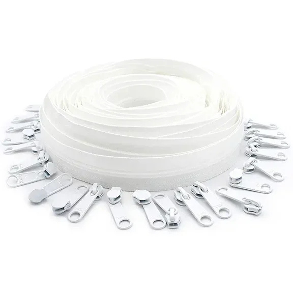 #3 YKK Zipper White Coil Chain - 25 Non-Locking Sliders - Made in The United States (10 Yards)