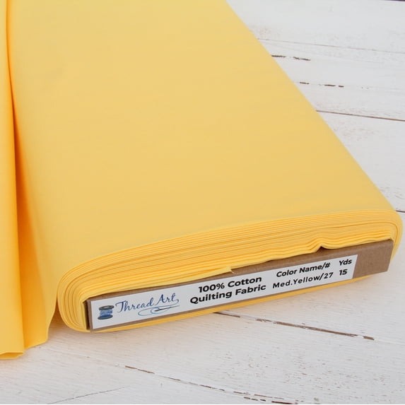 3 Yard Cut ThreadArt Premium Cotton Quilting Fabrics - Medium Yellow - 44" Width - 100% Cotton - Quilting, Sewing, Crafts