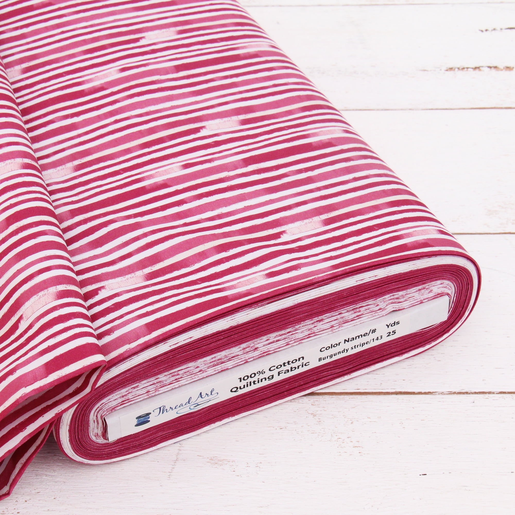 3 Yard Cut Threadart Cotton Quilting Fabric Sold By The Yard - Vintage Threads Collection - 44" Width - 100% Cotton - Quilting, Sewing, Crafts - Burgundy Stripe