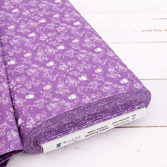3 Yard Cut Threadart Cotton Quilting Fabric Sold By The Yard - Vintage Threads Collection - 44" Width - 100% Cotton - Quilting, Sewing, Crafts - Purple Owls