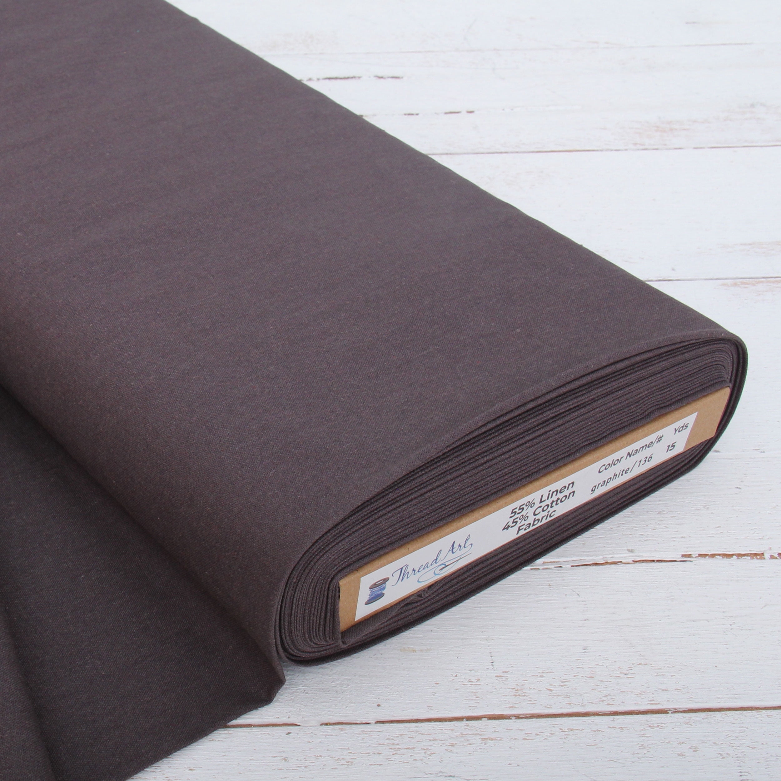 3 Yard Cut of Threadart Linen Fabric - Embroidery Fabric - Premium Cotton Linen Fabric for Embroidery, Cross Stitch, Apparel, Linen Canvas, Home Décor - 55" Width - Graphite