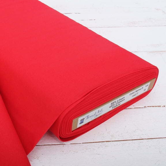 3 Yard Cut of Threadart Linen Fabric - Embroidery Fabric - Premium Cotton Linen Fabric for Embroidery, Cross Stitch, Apparel, Linen Canvas, Home Décor - 55" Width - Red