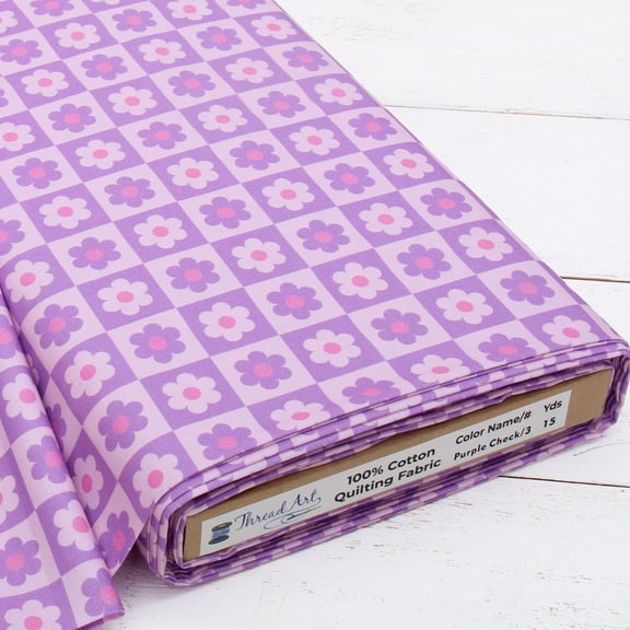 3 Yard Cut Threadart Premium Cotton Quilting Fabric - Purple Check 3 - 44" Width - 100% Cotton - Quilting, Sewing, Crafts