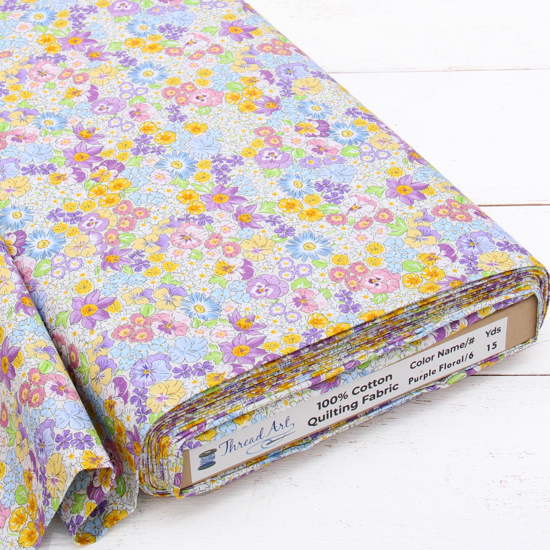 3 Yard Cut Threadart Premium Cotton Quilting Fabric - Purple Floral 6 ...