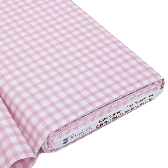 3 Yard Cut Threadart Premium Cotton Quilting Fabric - Spring Picnic Collection - Pink Gingham - 44" Width - 100% Cotton - Quilting, Sewing, Crafts