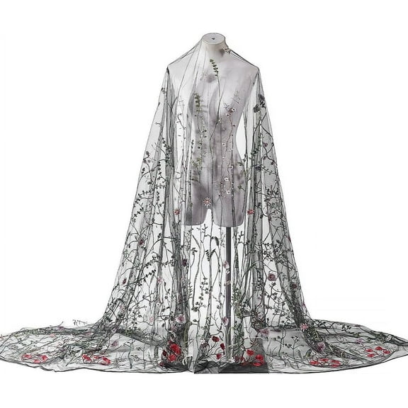 3 Yard Floral Embroidered Lace Fabric 63 Inch Polyester Mesh Embroidered Lace Trim Embroidery Tulle Fabric for Party Dress Skirt Clothing DIY Sewing Embellishments Crafts Black