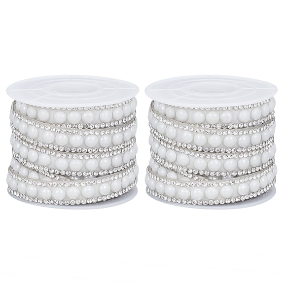 3 Yard Hot Melt Pearl Ribbon Sticker 0.4 Inch Rhinestone Trim Applique White Pearl Banding Diamond Inlaid Fringe Rhinetones Trim DIY