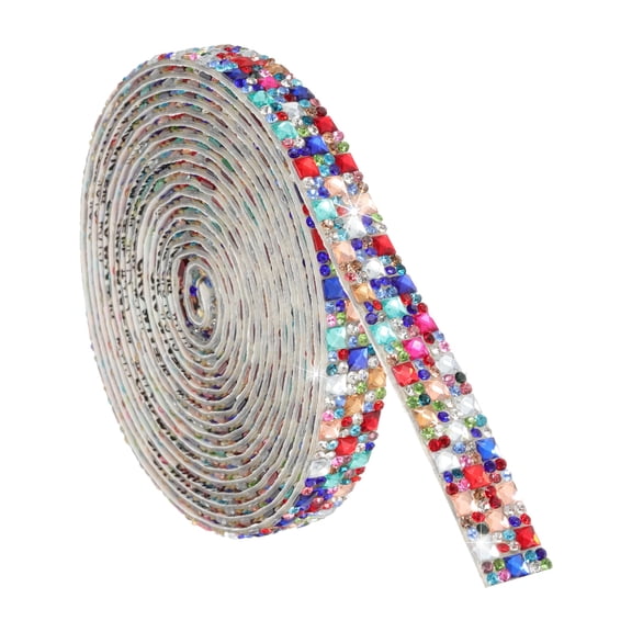3 Yard Rhinestone Ribbon, 4mm x 4mm Self-Adhesive Crystal Rhinestone Strips, for Clothing DIY Wedding Party Supplies Multicolor
