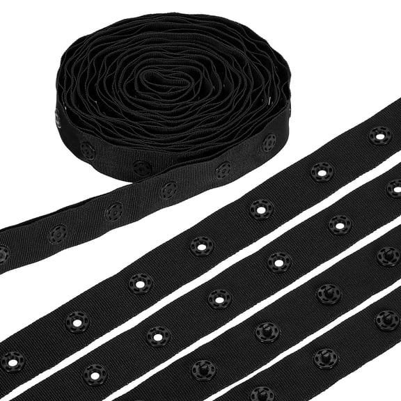 3 Yard Snap Button Tape, Polyester Plastic Snap Button Trim, Sewing Press Stud Ribbon Replacement for DIY Craft Clothes Fabric Sewing, Black