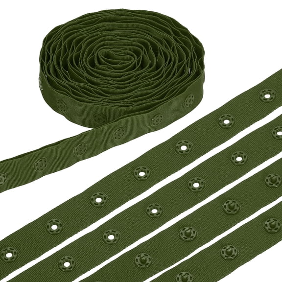 3 Yard Snap Button Tape, Polyester Plastic Snap Button Trim, Sewing Press Stud Ribbon Replacement for DIY Craft Clothes Fabric Sewing, Dark Green