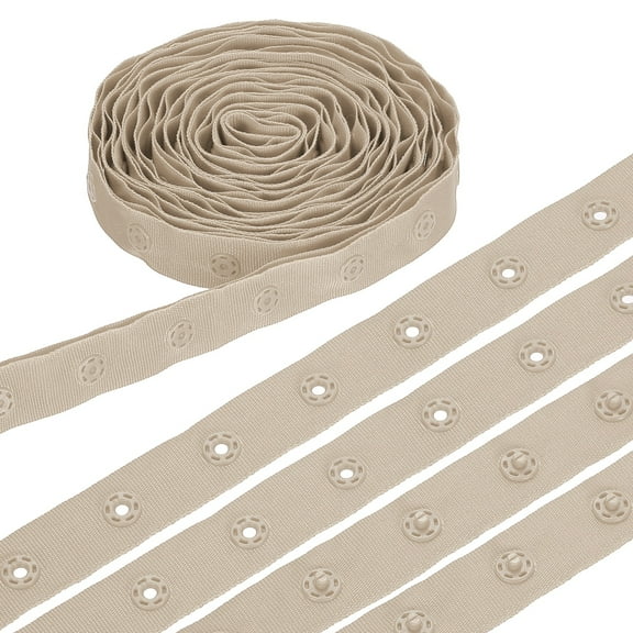 3 Yard Snap Button Tape, Polyester Plastic Snap Button Trim, Sewing Press Stud Ribbon Replacement for DIY Craft Clothes Fabric Sewing, Light Brown