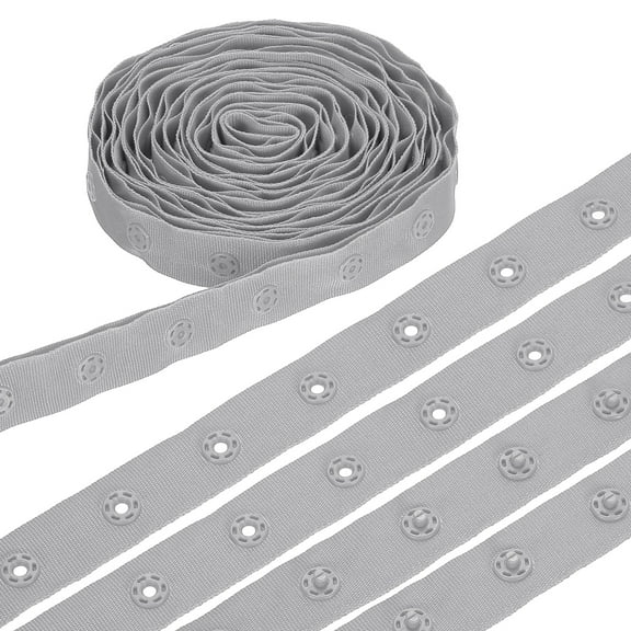 3 Yard Snap Button Tape, Polyester Plastic Snap Button Trim, Sewing Press Stud Ribbon Replacement for DIY Craft Clothes Fabric Sewing, Light Gray
