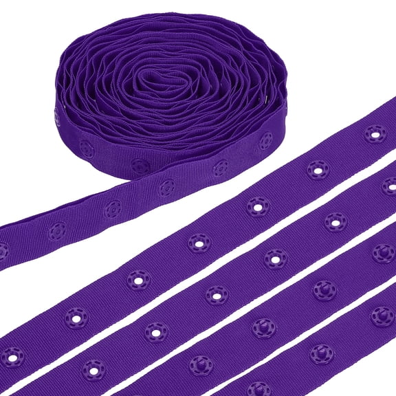 3 Yard Snap Button Tape, Polyester Plastic Snap Button Trim, Sewing Press Stud Ribbon Replacement for DIY Craft Clothes Fabric Sewing, Purple