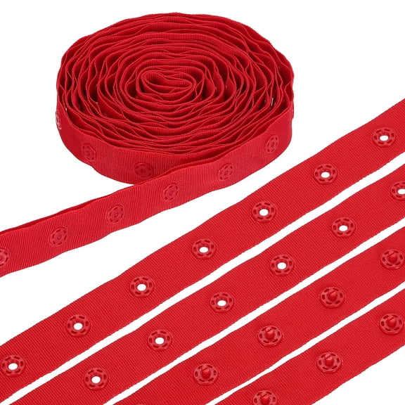 3 Yard Snap Button Tape, Polyester Plastic Snap Button Trim, Sewing Press Stud Ribbon Replacement for DIY Craft Clothes Fabric Sewing, Red