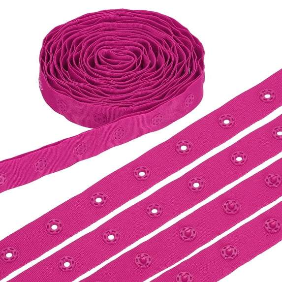 3 Yard Snap Button Tape, Polyester Plastic Snap Button Trim, Sewing Press Stud Ribbon Replacement for DIY Craft Clothes Fabric Sewing, Rose Red