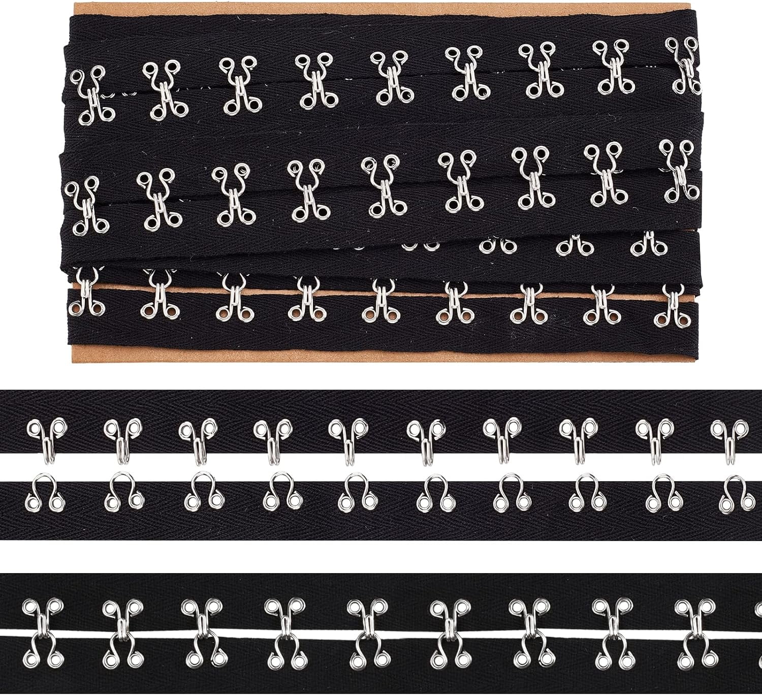 3 Yards(2.74m) Hook and Eye Cotton Tape Trim 2.5cm Wide Black Cotton ...