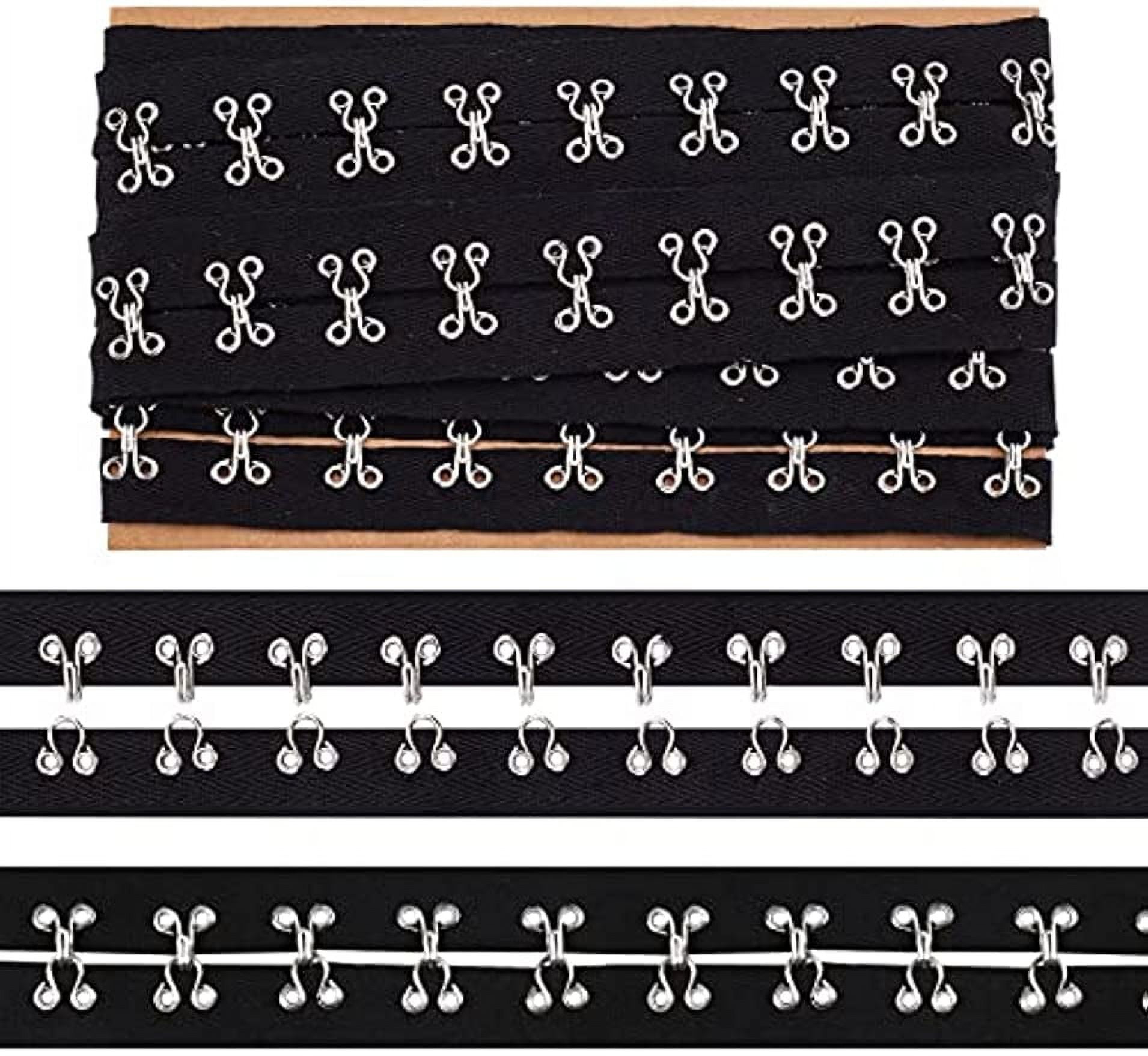 2 Yards Pair Of Hook And Eye Tape On Sheer Organza Mesh - 3/4" Spacing, Silver Metal, For Corset, Lingerie & Costume Sewing (Navy)