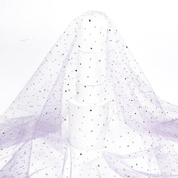 3 Yards(2.74m) Tulle Glitter Fabric Sequin Tulle Fabric Sheer Shiny Netting Fabrics Star Moon Glitter Fabrics Purple for Bridal Dress Home Wedding Decorations Sewing Crafts