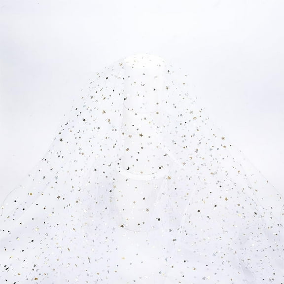 3 Yards(2.74m) Tulle Glitter Fabric Sequin Tulle Fabric Sheer Shiny Netting Fabrics Star Moon Glitter Fabrics White for Bridal Dress Home Wedding Decorations Sewing Crafts White DIY