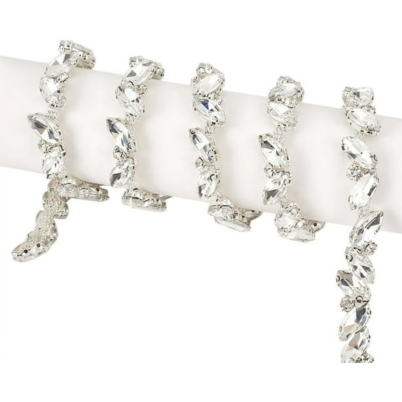 3 Yards(2.7m) Rhinestone Trim Chain Bling Rhinestones Chain for Clothes Applique Stringing Ribbon for Sewing DIY Jewelry Wedding Party Bracelets Craft Bridal Bouquets Embellishment (Silver) Black DIY