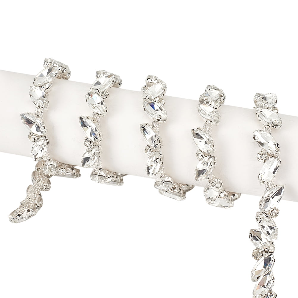 3 Yards(2.7m) Rhinestone Trim Chain Bling Rhinestones Chain for Clothes Applique Stringing Ribbon (Silver)