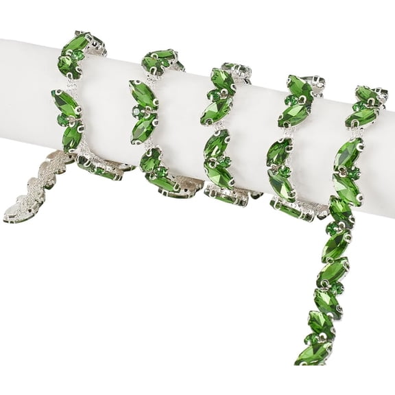 3 Yards(2.7m) Rhinestone Trim Chain Bling Rhinestones Chain for Clothes Applique Stringing Ribbon for Sewing DIY Jewelry Wedding Party Bracelets Craft Bridal Bouquets Embellishment (Green)
