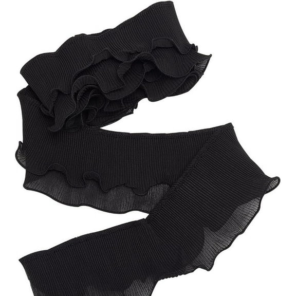3 Yards 2-Layer Pleated Chiffon Lace Ruffle Trim 3-3/8" Wide Black Retro Ruffle Pleated Trim Gathered Ribbon Trimming Fabric Polyester Ruffled Lace Trim for Sewing DIY Craft Clothing