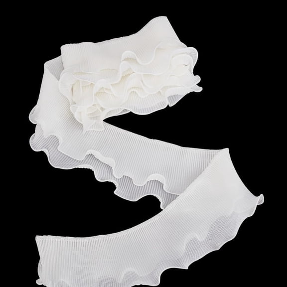 3 Yards 2-Layer Ruffle Pleated Trim 3-3/8 inch Wide White Chiffon Trim Gathered Ruffle Ribbon Polyester Lace Ruffle Trim Ribbon Pleated Edging Trimmings Fabric for Sewing DIY Craft DIY