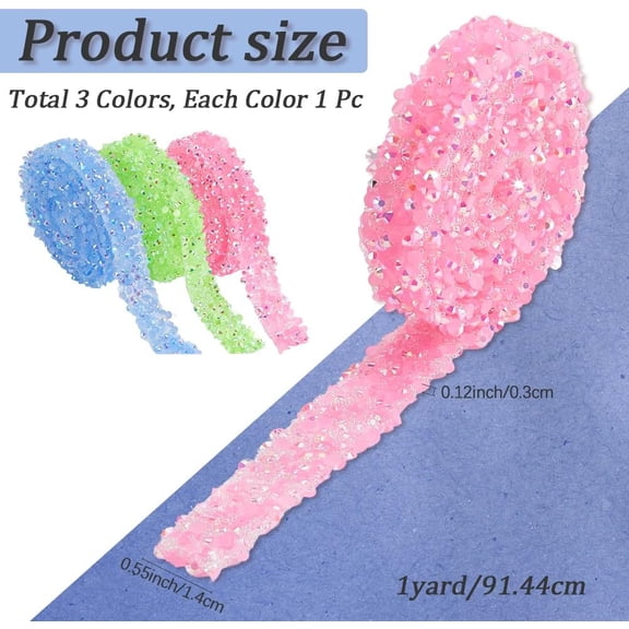 3 Yards 3 Colors 1/2 Inch Self Adhesive Rhinestones Ribbon Colorful Bling Glitter Rhinestone Diamond Strips Belt Roll Stickers for Crafts Shoes Clothing Decor DIY Wedding Birthday