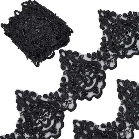 3 Yards 5 Inch Black Venice Lace Trim Inelastic Embroidery Scalloped Trims Embroidered Flower Ribbon Bead Wave Pattern Ribbons for Sewing Craft Curtain Tablecloth Slipcover Bridal Decor Black