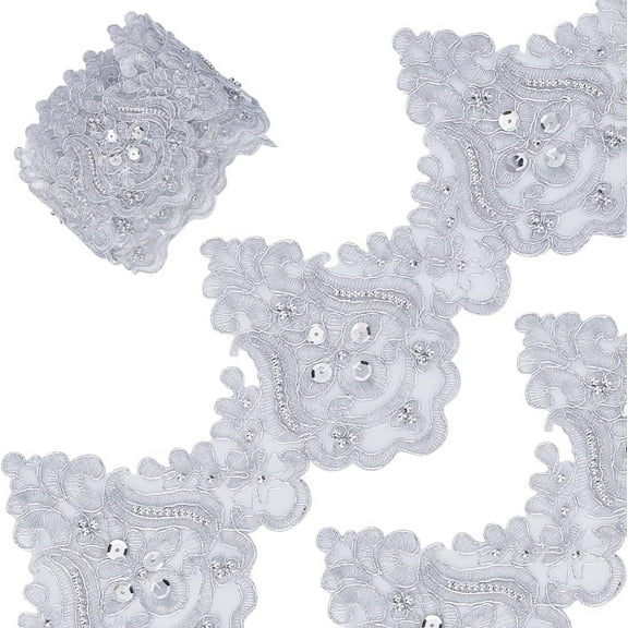 3 Yards 5 Inch Silver Venice Lace Trim Embroidered Scalloped Sewing Trims Decorative Flower Beaded Edge Ribbon Wedding Applique for Curtain Tablecloth Slipcover Bridal Decor DIY Crafts