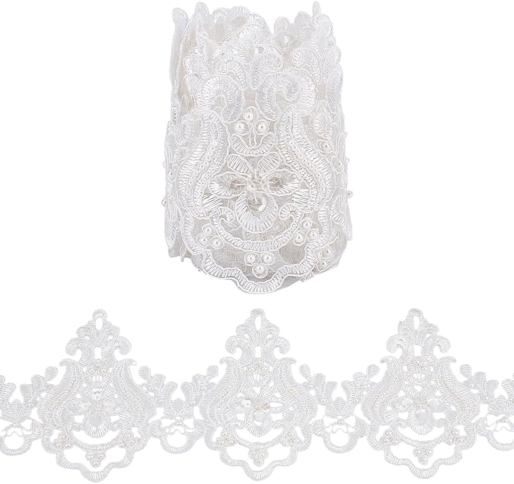 IDONGCAI Floral Scalloped Edge Venice Lace Trim - 3.5 Inch Wide, 3 Yards, Polyester Vintage Lace For Costumes, Wedding Dresses & Home Decor (Silver)
