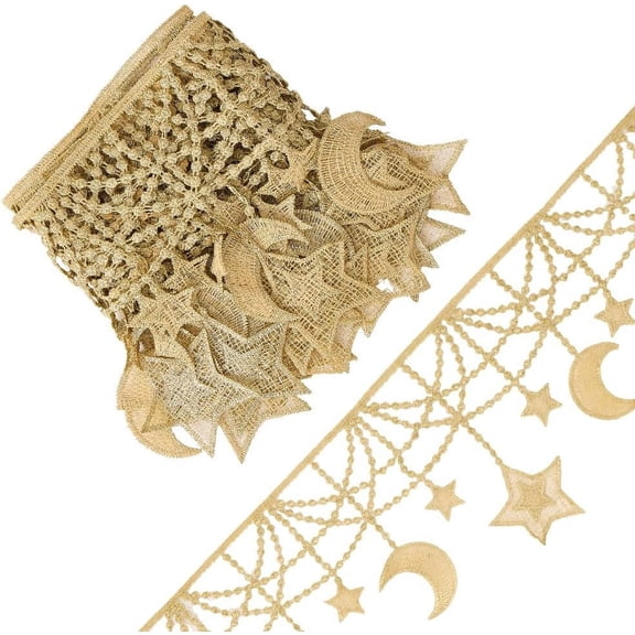 3 Yards 6 Inch Gold MoonStar Ribbon Embroidered Tassel Lace Trim Venice Floral Fiber Crochet Fabric Embroidery Wedding Applique Patch Sticker for DIY Crafts Sewing Gift Wrapping Mixed Color