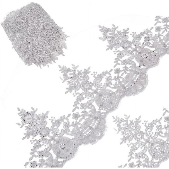 3 Yards 9 Inches Width Metaillic Venice Edging Trimming Sequin Flower Embroidery Lace Ribbon Applique Sewing Lace Trim Floral Lace Edge