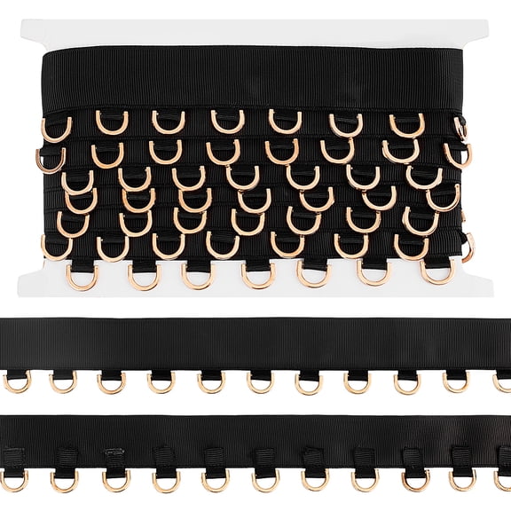 3 Yards Black Grommet Trim with Gold D Rings Polyester Grommet Eyelet Twill Tape Trim Metal Eyelet Ring Ribbon Strip Sewing Crafts Making