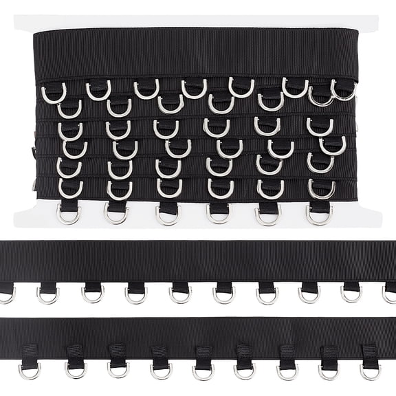 3 Yards Black Grommet Trim with Silver D Rings 1-1/8Inch Polyester Grommet Eyelet Twill Tape Trim Metal Eyelet Ring Ribbon Strip DIY