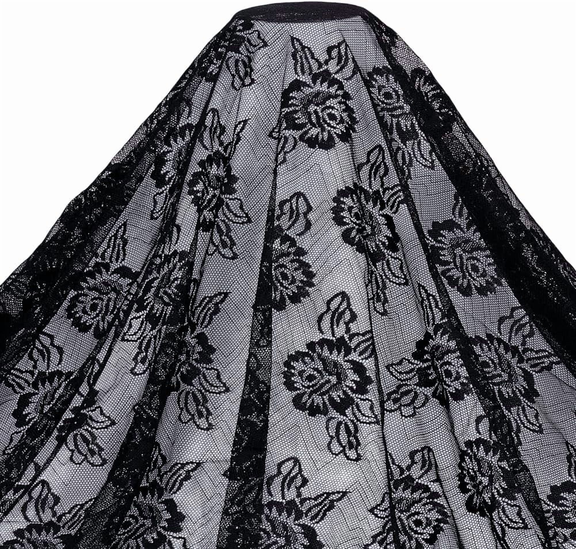 3 Yards Black Nylon Lace Fabric Flower Pattern Lace Trim 68 Inches Wide Floral Pattern Ribbon French Sewing Fabrics for DIY Crafts Wedding Party Sewing Dresses Home Decoration