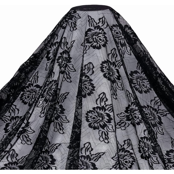 3 Yards Black Nylon Lace Fabric Flower Pattern Lace Trim 68 Inches Wide Floral Pattern Ribbon French Sewing Fabrics for DIY Crafts Wedding Party Sewing Dresses Home Decoration
