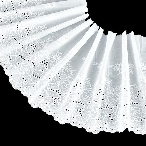 3 Yards Cotton Embroidered Wavy Edge Flower Pattern Trimming Ornament Accessories White 270mm for diy