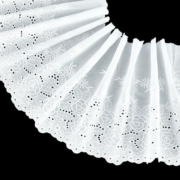 3 Yards Cotton Embroidered Wavy Edge Flower Pattern Trimming Ornament Accessories White 270mm