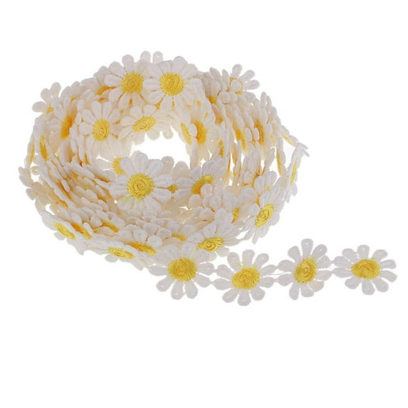 3 Yards Crochet Chic Daisy Lace Ribbon Sew On Flower Applique Embroidered Clothes Decoration Motif Appliques Patches for 5mm / 0.98inch Yellow