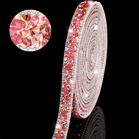 3 Yards Crystal Rhinestone Ribbon,Resin Diamond Ribbons for Crafts,Bling Rhinestone Ribbon,Topboutique Self Adhesive Diamond Ribbon for Wedding Decor and Birthday Cakes,0.4 Inch,Light Rose Red