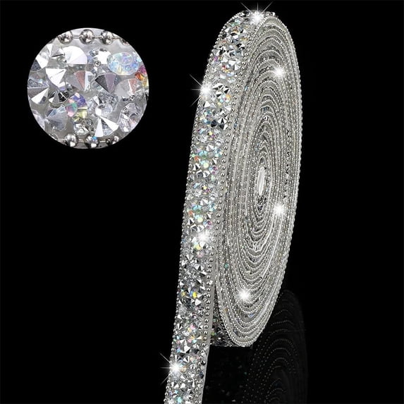 3 Yards Crystal Rhinestone Ribbon,Resin Diamond Ribbons for Crafts,Bling Rhinestone Ribbon,Topboutique Self Adhesive Diamond Ribbon for Wedding Decor and Birthday Cakes,0.4 inch,Silvery White