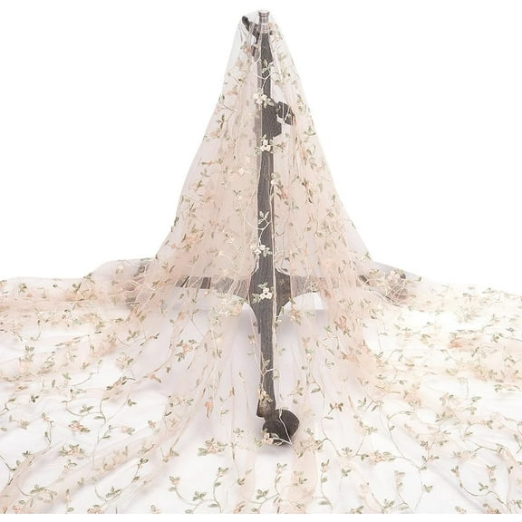 3 Yards Embroidered Flower Fabric 51inch Wide Organza Embroidered Tulle Lace Fabric Mesh Lace Fabric for DIY Wedding Handmade Clothing Evening Dress Crafts Supplies PeachPuff
